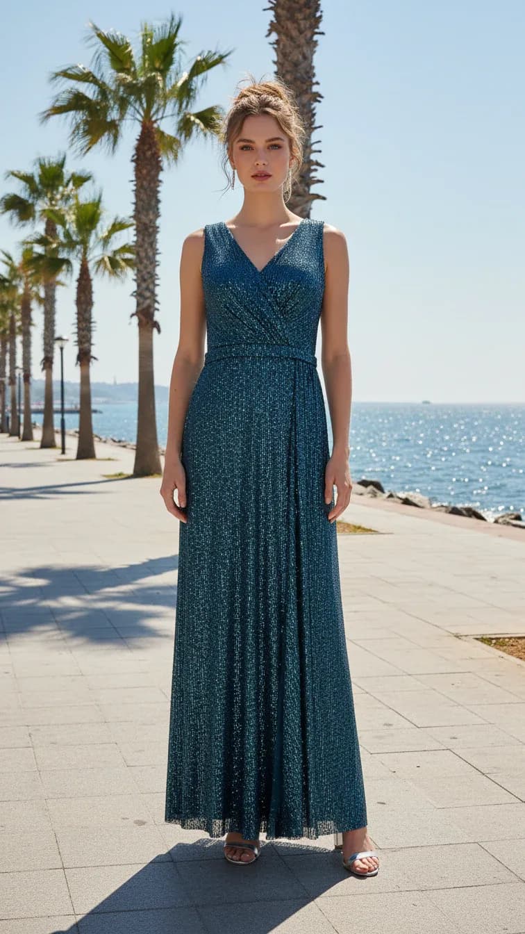 Evening Dress 25218 in Silver, front view
